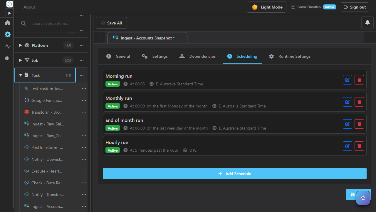 Cron schedule editor with active and inactive schedules